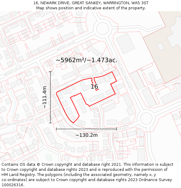 16, NEWARK DRIVE, GREAT SANKEY, WARRINGTON, WA5 3ST: Plot and title map