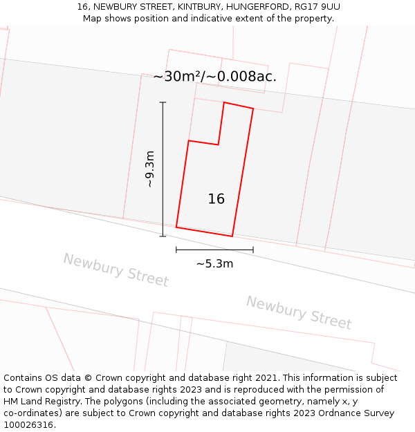 16, NEWBURY STREET, KINTBURY, HUNGERFORD, RG17 9UU: Plot and title map