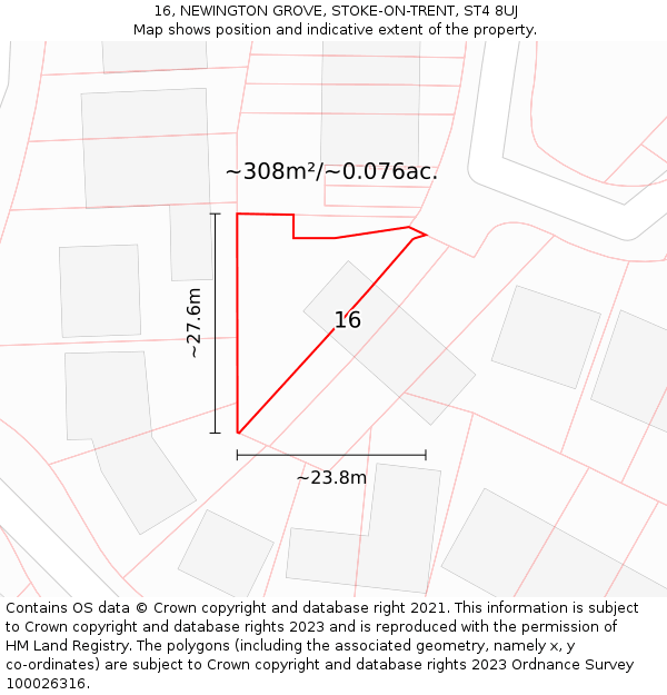 16, NEWINGTON GROVE, STOKE-ON-TRENT, ST4 8UJ: Plot and title map