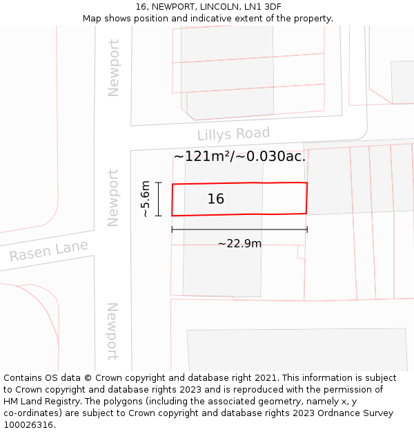 16, NEWPORT, LINCOLN, LN1 3DF: Plot and title map
