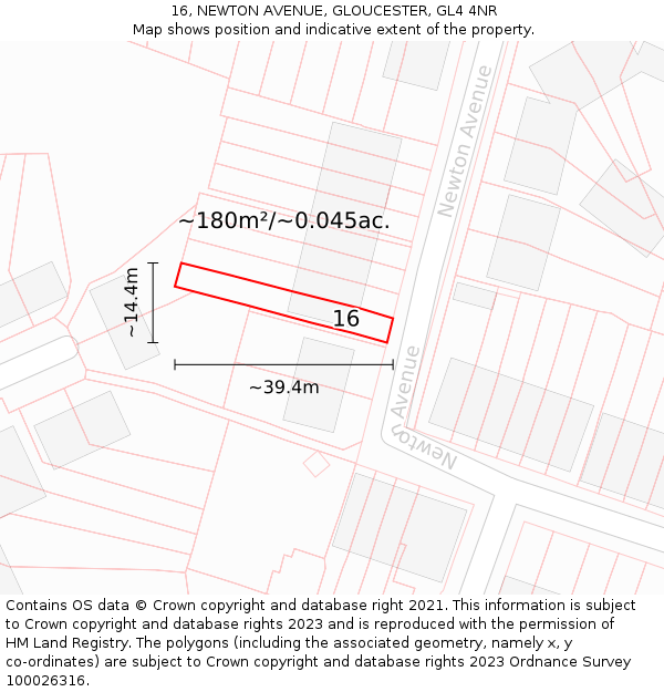 16, NEWTON AVENUE, GLOUCESTER, GL4 4NR: Plot and title map