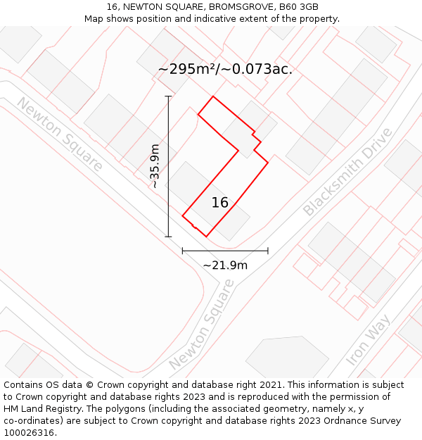 16, NEWTON SQUARE, BROMSGROVE, B60 3GB: Plot and title map
