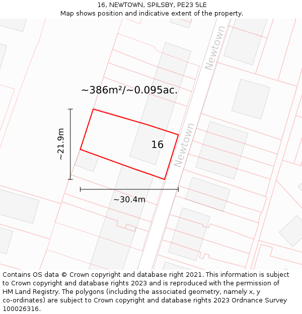 16, NEWTOWN, SPILSBY, PE23 5LE: Plot and title map