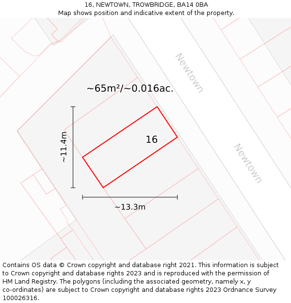 16, NEWTOWN, TROWBRIDGE, BA14 0BA: Plot and title map