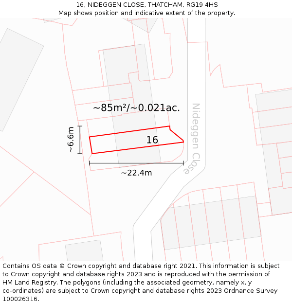 16, NIDEGGEN CLOSE, THATCHAM, RG19 4HS: Plot and title map