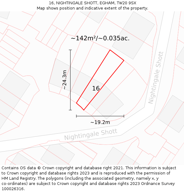 16, NIGHTINGALE SHOTT, EGHAM, TW20 9SX: Plot and title map