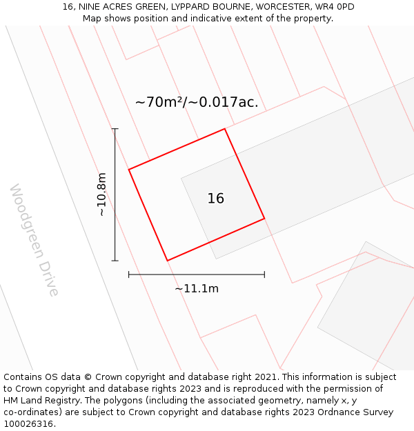 16, NINE ACRES GREEN, LYPPARD BOURNE, WORCESTER, WR4 0PD: Plot and title map