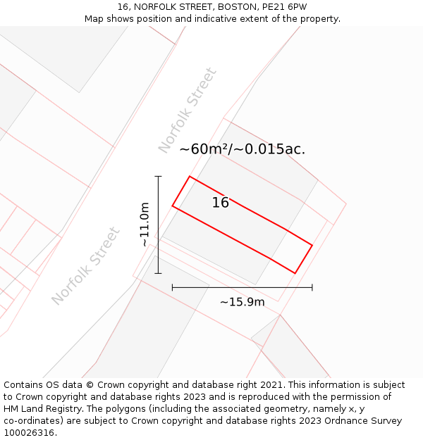 16, NORFOLK STREET, BOSTON, PE21 6PW: Plot and title map