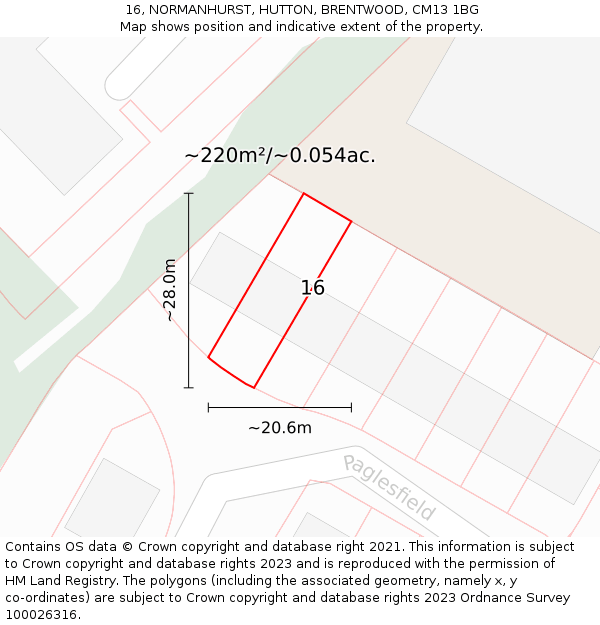 16, NORMANHURST, HUTTON, BRENTWOOD, CM13 1BG: Plot and title map
