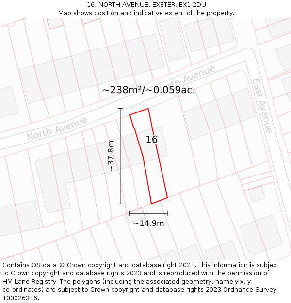 16, NORTH AVENUE, EXETER, EX1 2DU: Plot and title map