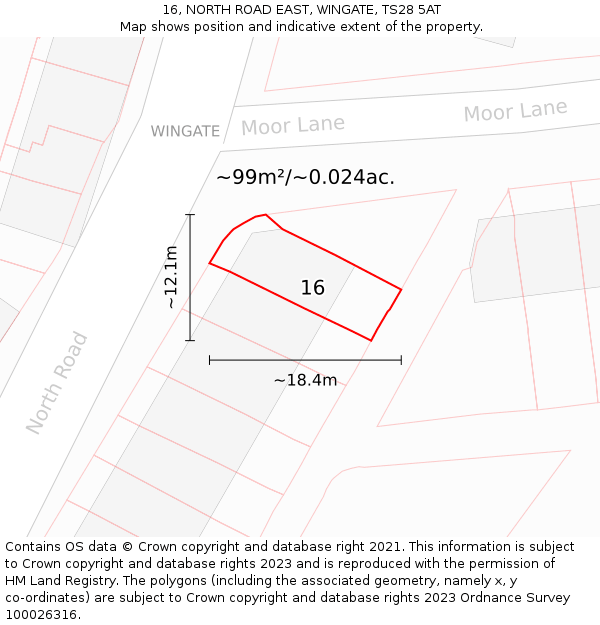 16, NORTH ROAD EAST, WINGATE, TS28 5AT: Plot and title map