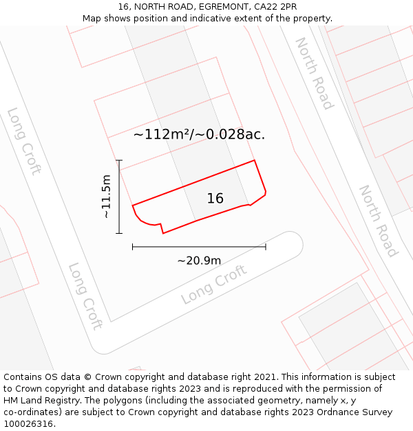 16, NORTH ROAD, EGREMONT, CA22 2PR: Plot and title map