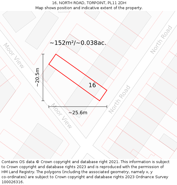 16, NORTH ROAD, TORPOINT, PL11 2DH: Plot and title map
