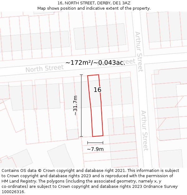 16, NORTH STREET, DERBY, DE1 3AZ: Plot and title map