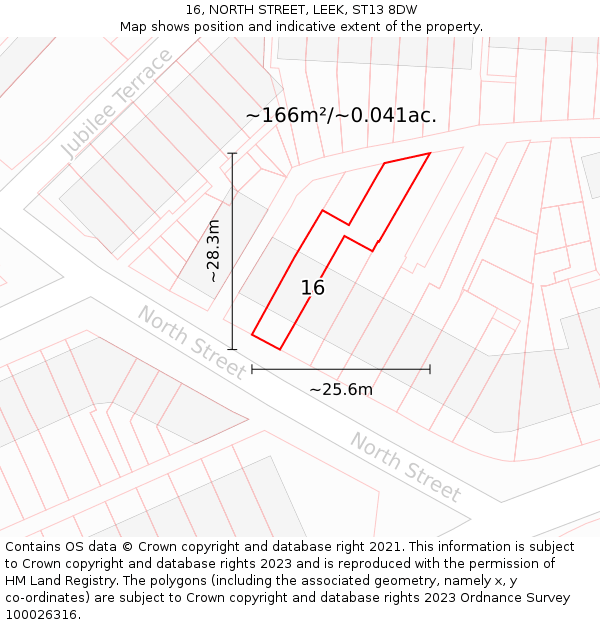 16, NORTH STREET, LEEK, ST13 8DW: Plot and title map
