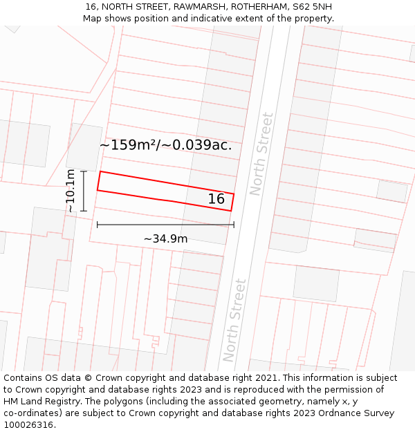 16, NORTH STREET, RAWMARSH, ROTHERHAM, S62 5NH: Plot and title map