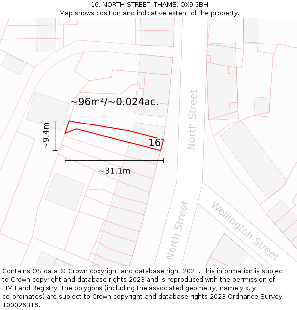 16, NORTH STREET, THAME, OX9 3BH: Plot and title map