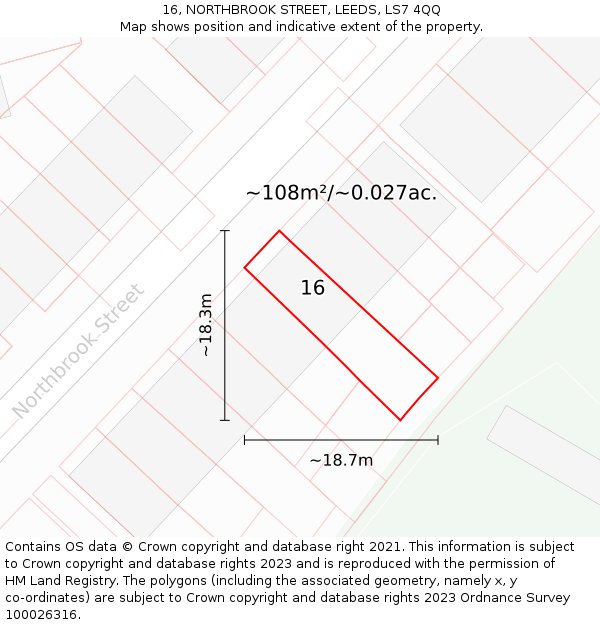 16, NORTHBROOK STREET, LEEDS, LS7 4QQ: Plot and title map