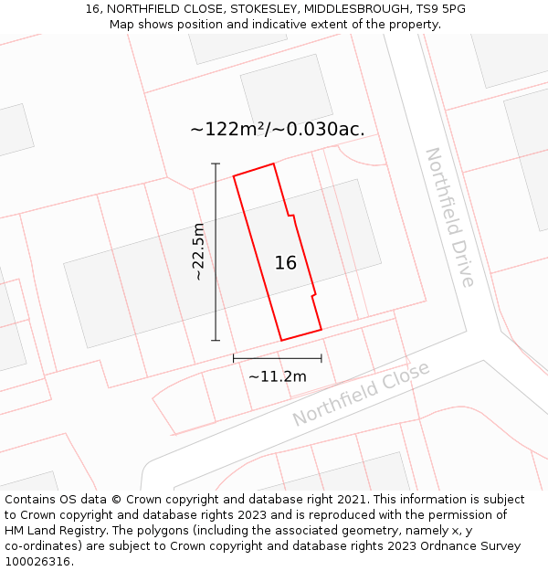 16, NORTHFIELD CLOSE, STOKESLEY, MIDDLESBROUGH, TS9 5PG: Plot and title map