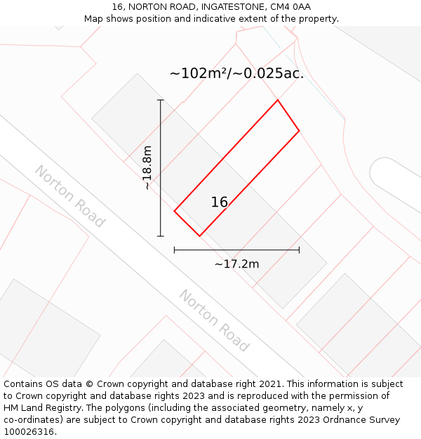 16, NORTON ROAD, INGATESTONE, CM4 0AA: Plot and title map