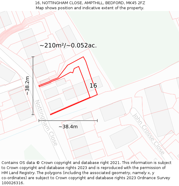 16, NOTTINGHAM CLOSE, AMPTHILL, BEDFORD, MK45 2FZ: Plot and title map