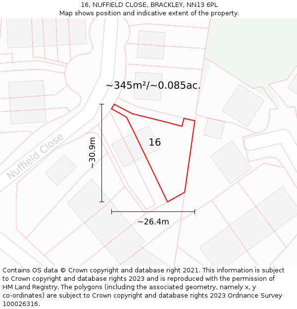 16, NUFFIELD CLOSE, BRACKLEY, NN13 6PL: Plot and title map