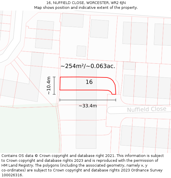 16, NUFFIELD CLOSE, WORCESTER, WR2 6JN: Plot and title map