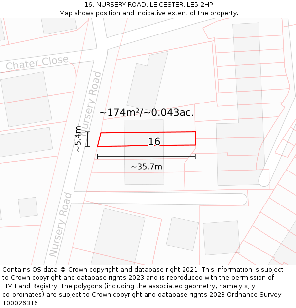 16, NURSERY ROAD, LEICESTER, LE5 2HP: Plot and title map