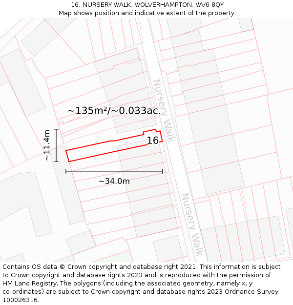 16, NURSERY WALK, WOLVERHAMPTON, WV6 8QY: Plot and title map