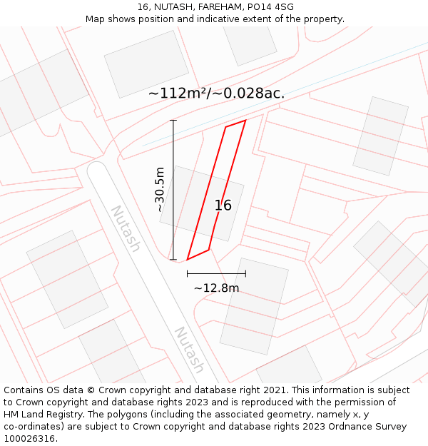 16, NUTASH, FAREHAM, PO14 4SG: Plot and title map