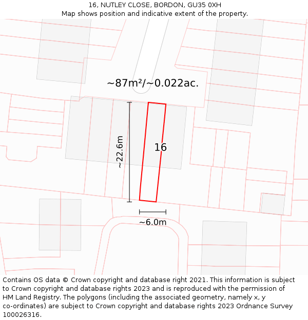 16, NUTLEY CLOSE, BORDON, GU35 0XH: Plot and title map