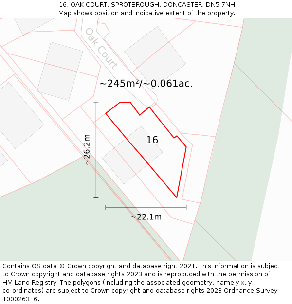 16, OAK COURT, SPROTBROUGH, DONCASTER, DN5 7NH: Plot and title map