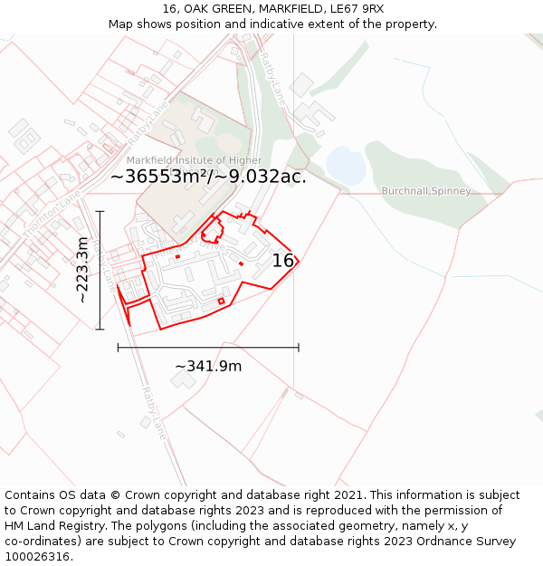 16, OAK GREEN, MARKFIELD, LE67 9RX: Plot and title map