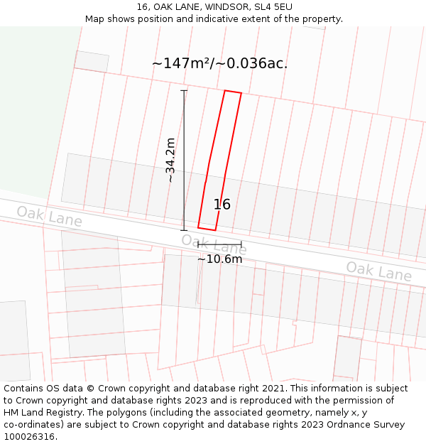 16, OAK LANE, WINDSOR, SL4 5EU: Plot and title map