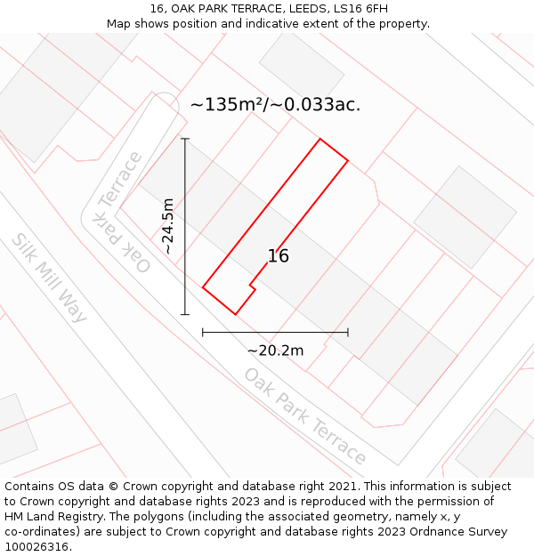 16, OAK PARK TERRACE, LEEDS, LS16 6FH: Plot and title map