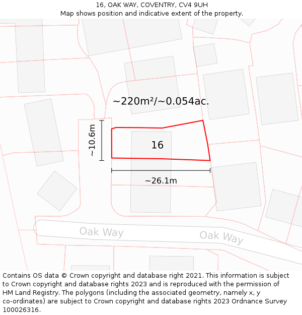 16, OAK WAY, COVENTRY, CV4 9UH: Plot and title map