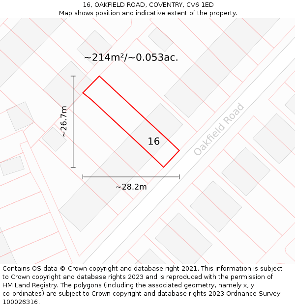 16, OAKFIELD ROAD, COVENTRY, CV6 1ED: Plot and title map