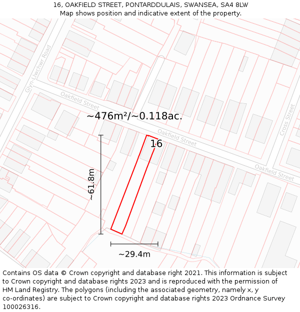 16, OAKFIELD STREET, PONTARDDULAIS, SWANSEA, SA4 8LW: Plot and title map