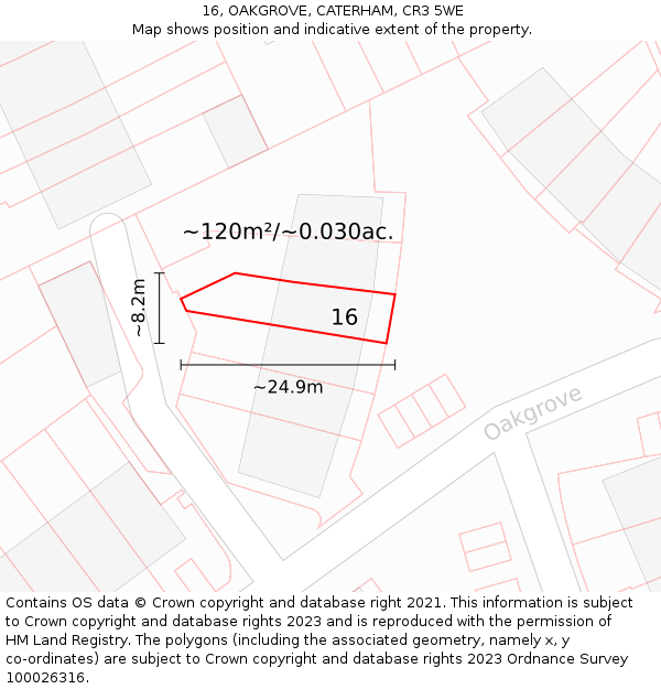 16, OAKGROVE, CATERHAM, CR3 5WE: Plot and title map
