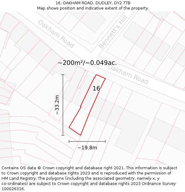 16, OAKHAM ROAD, DUDLEY, DY2 7TB: Plot and title map