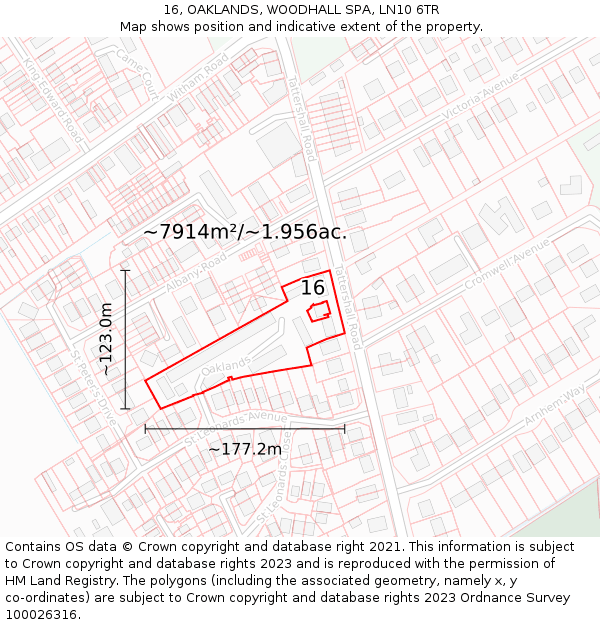 16, OAKLANDS, WOODHALL SPA, LN10 6TR: Plot and title map