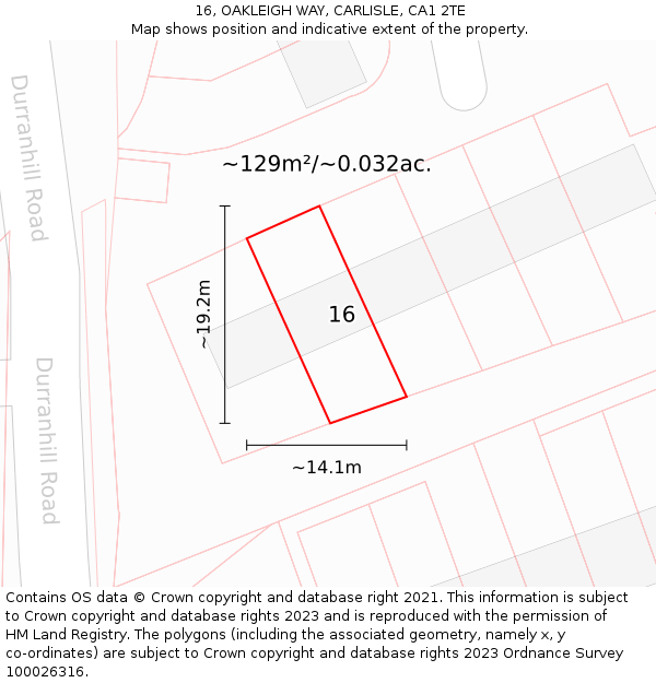 16, OAKLEIGH WAY, CARLISLE, CA1 2TE: Plot and title map