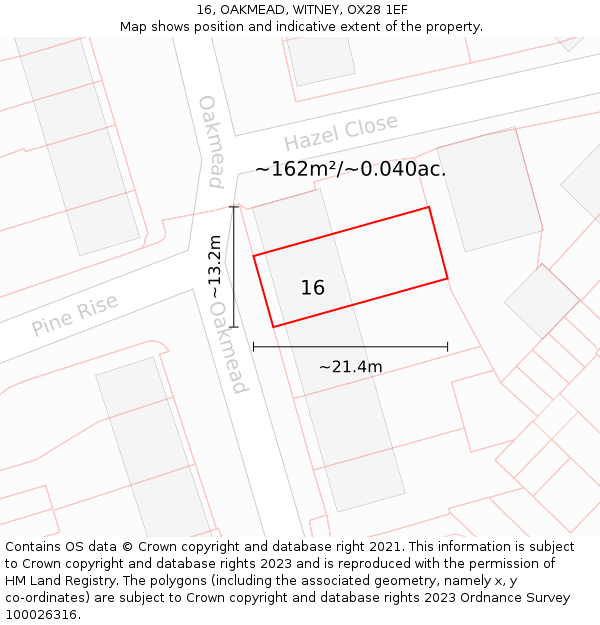 16, OAKMEAD, WITNEY, OX28 1EF: Plot and title map