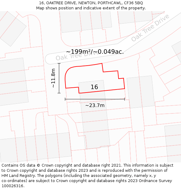 16, OAKTREE DRIVE, NEWTON, PORTHCAWL, CF36 5BQ: Plot and title map