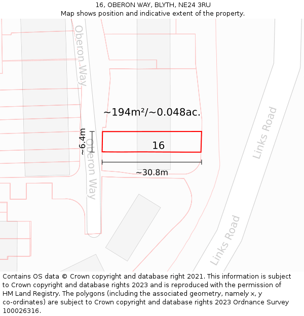 16, OBERON WAY, BLYTH, NE24 3RU: Plot and title map