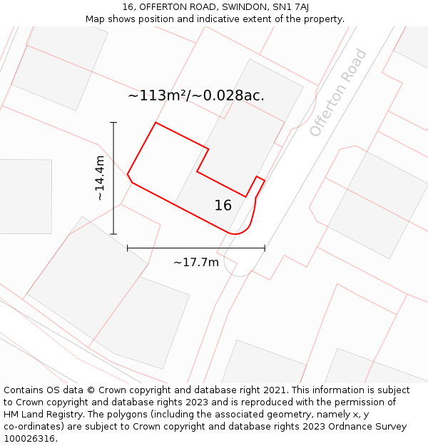 16, OFFERTON ROAD, SWINDON, SN1 7AJ: Plot and title map