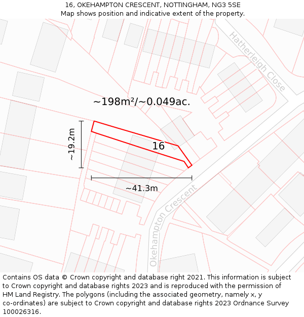 16, OKEHAMPTON CRESCENT, NOTTINGHAM, NG3 5SE: Plot and title map