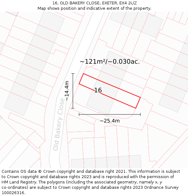 16, OLD BAKERY CLOSE, EXETER, EX4 2UZ: Plot and title map