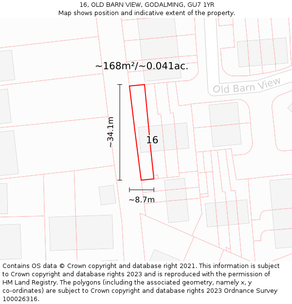 16, OLD BARN VIEW, GODALMING, GU7 1YR: Plot and title map