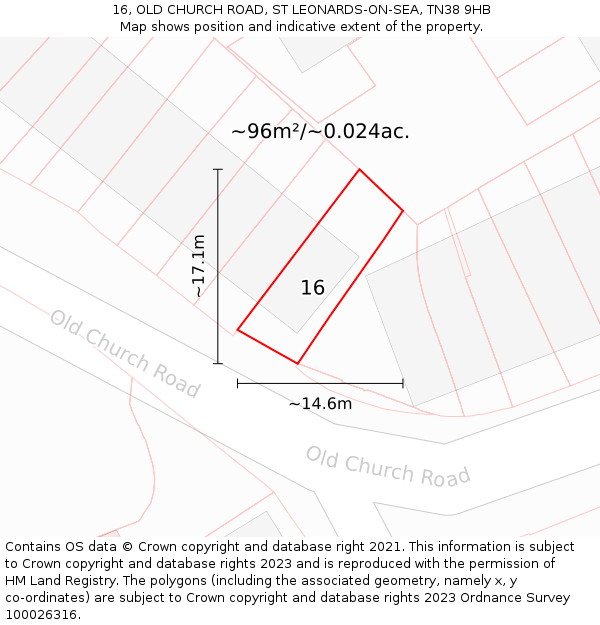 16, OLD CHURCH ROAD, ST LEONARDS-ON-SEA, TN38 9HB: Plot and title map